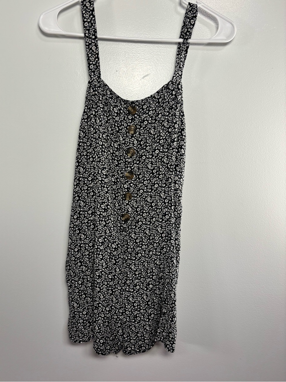 American Eagle Outfitters Black Floral Button-Front Jumpsuit with pockets